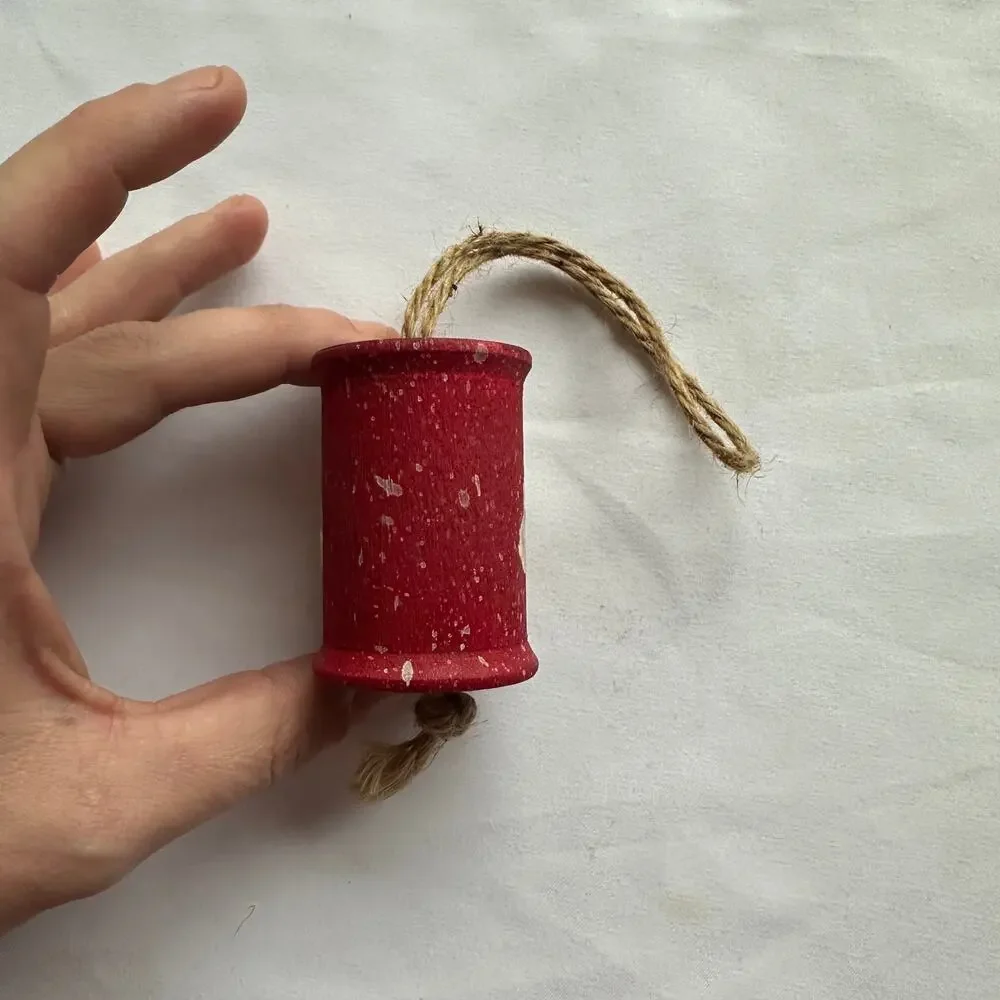 Vintage Hand Painted Thread Spool Santa Primitive Farmhouse Christmas Ornament